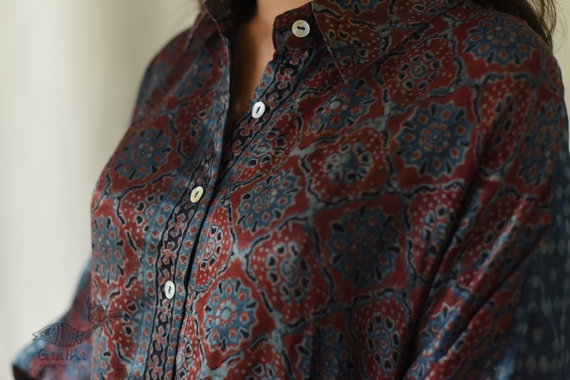 buy Ajrakh Block Printed Modal Silk Unisex Shirt