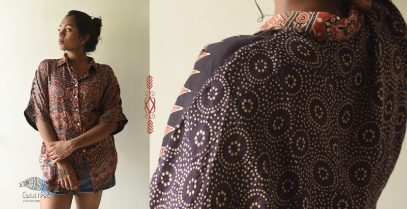 Ajrakh Modal Silk Half Sleeve Shirt| Indian craft store