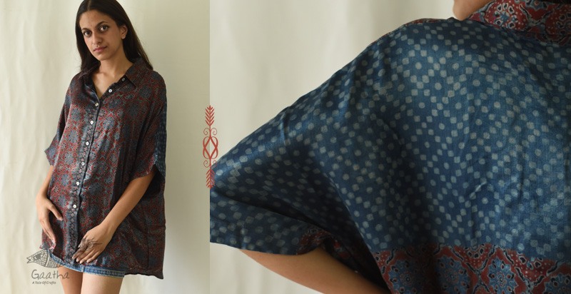 buy Ajrakh Block Printed Modal Silk Unisex Shirt