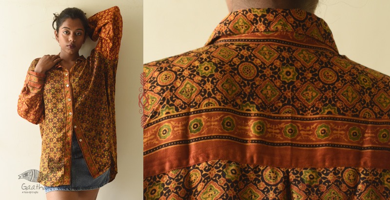 buy Hand Block Prints ~ Ajrakh Modal Silk Shirt