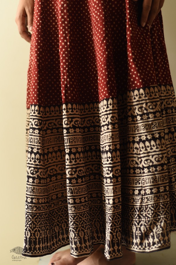 shop Natural Dyed Jawariya Block Printed A-Line Long Skirt