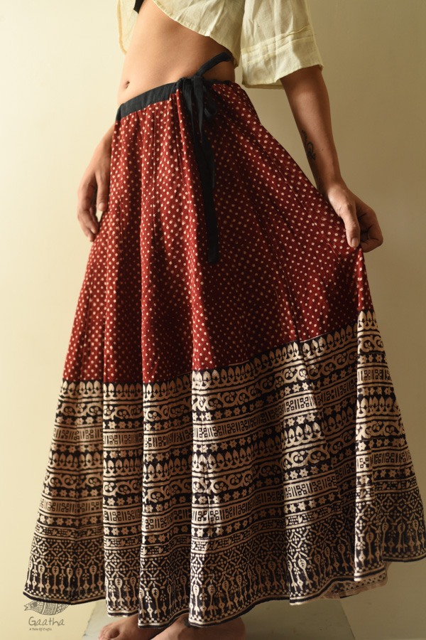 shop Natural Dyed Jawariya Block Printed A-Line Long Skirt