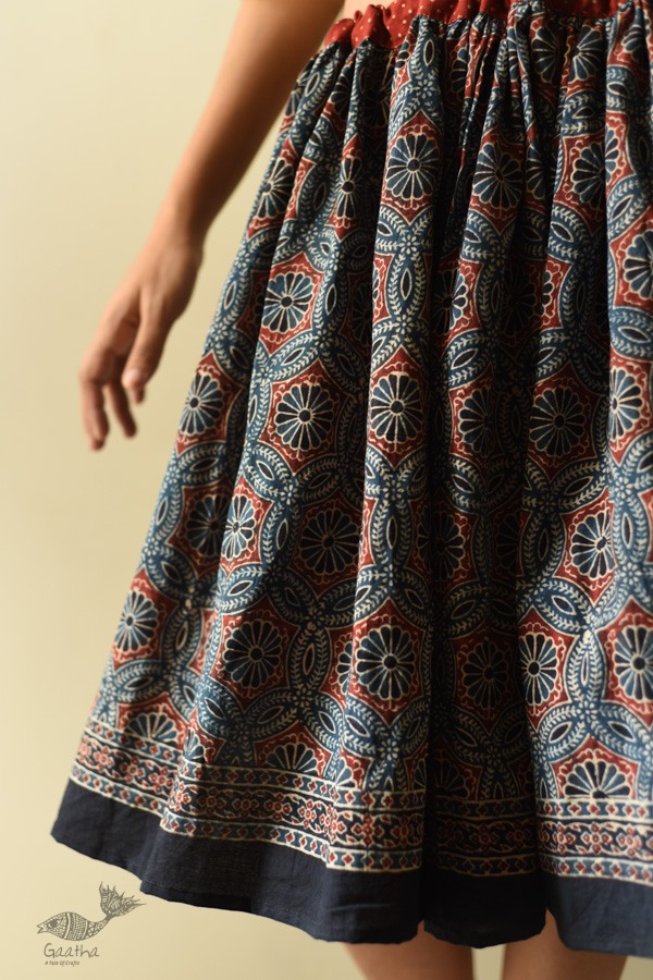 shop Natural Dyed Ajrakh Block Printed Blue Short Skirt