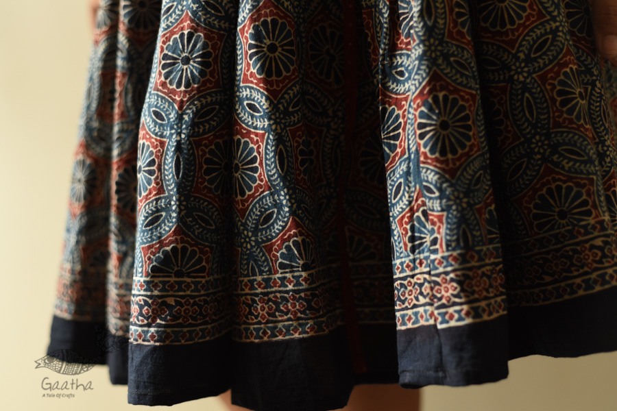 shop Natural Dyed Ajrakh Block Printed Blue Short Skirt