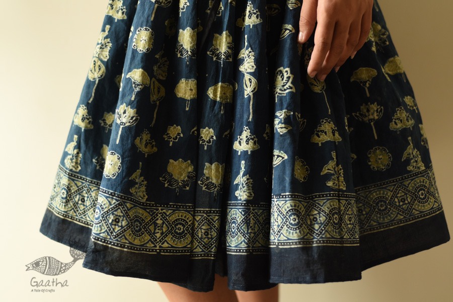 shop Natural Dyed Ajrakh Block Printed -Skirt