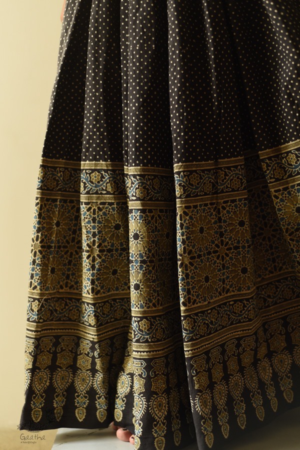 shop  Ajrakh Prints with Natural Dye - Carbon Black Long Skirt