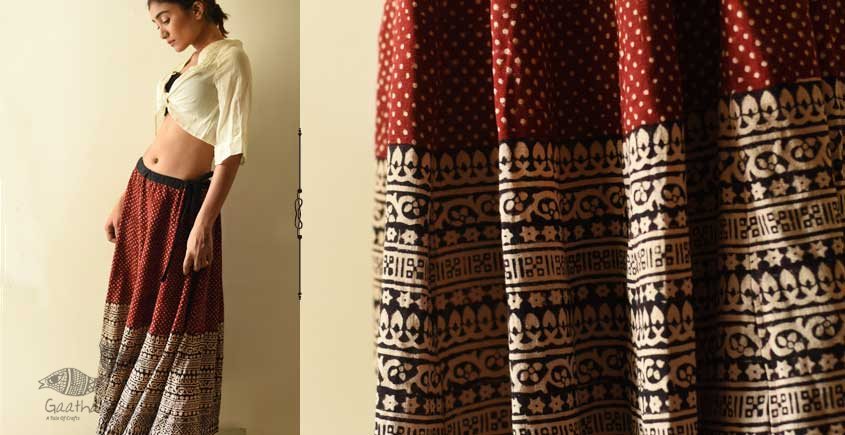 shop Natural Dyed Jawariya Block Printed A-Line Long Skirt