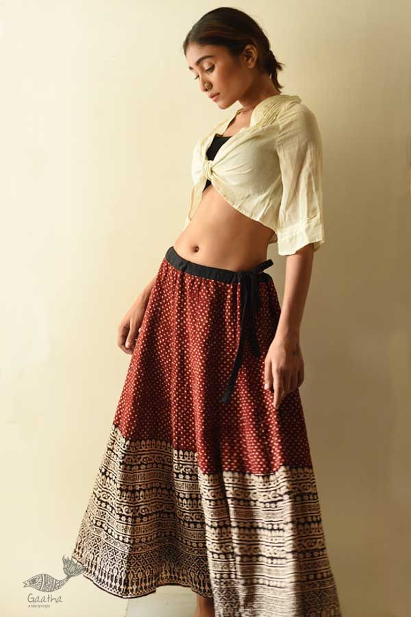 shop Natural Dyed Jawariya Block Printed A-Line Long Skirt