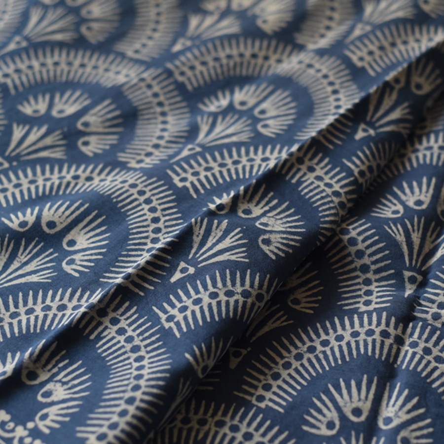 Shop Block Printed Cotton Blue Saree