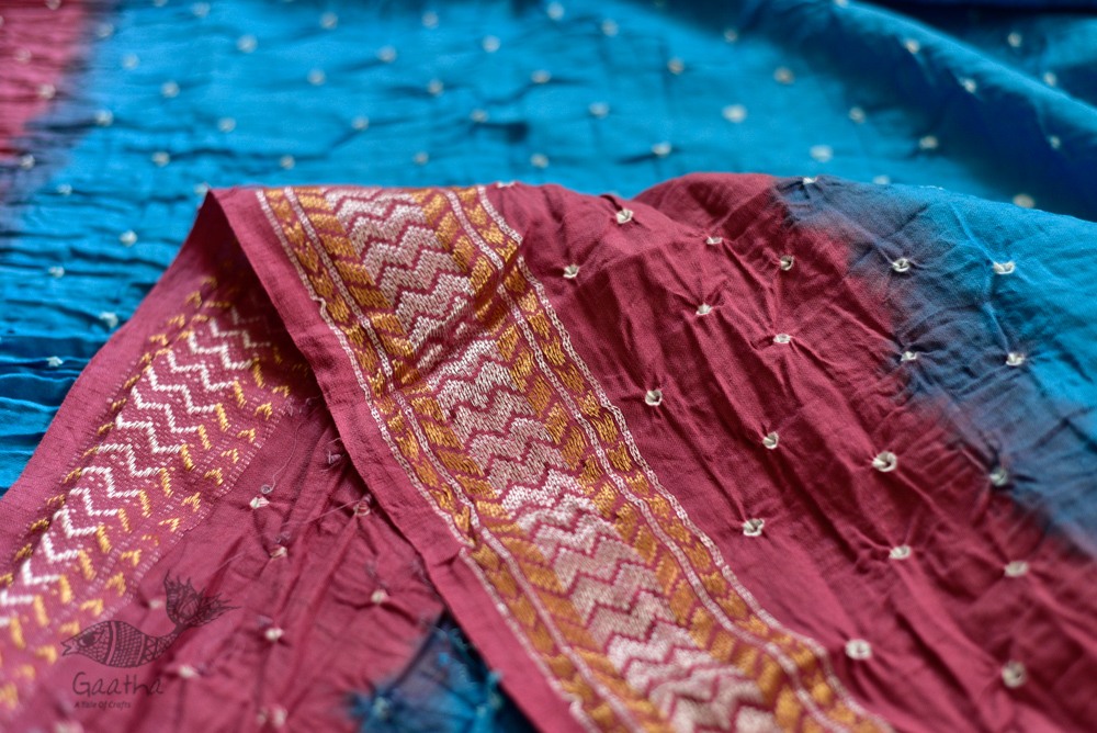 summer special Cotton Bandhani blue-pink Saree