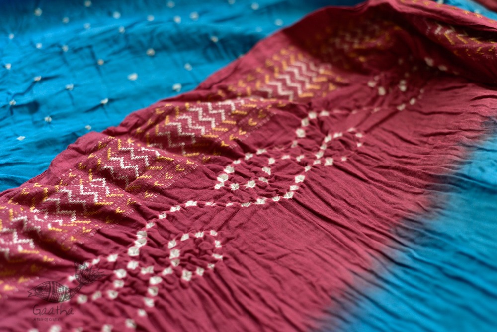 summer special Cotton Bandhani blue-pink Saree