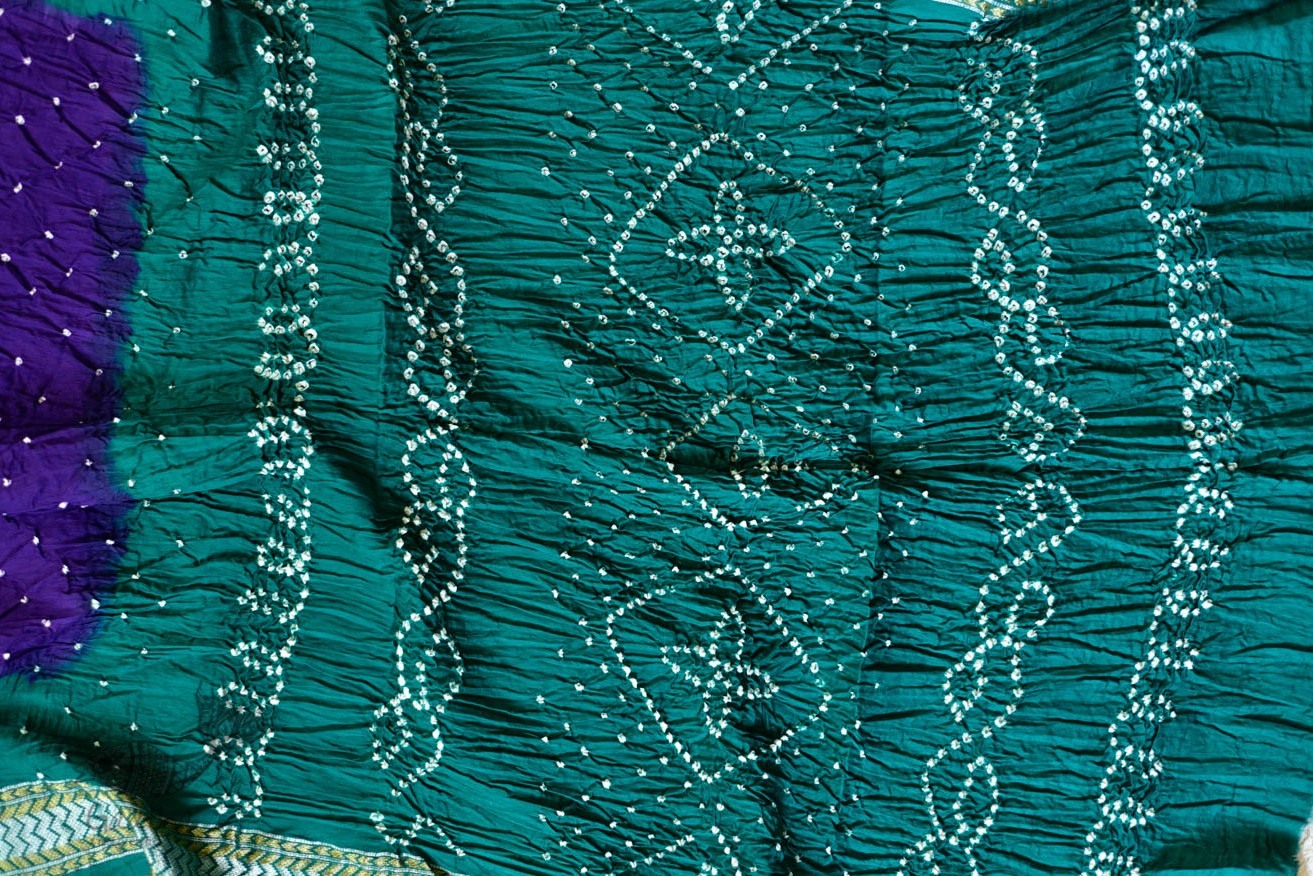 summer special Cotton Bandhani green & violet Saree
