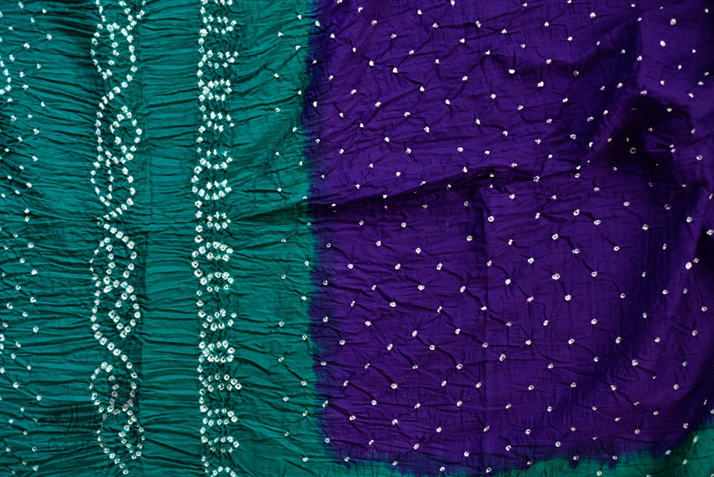summer special Cotton Bandhani green & violet Saree