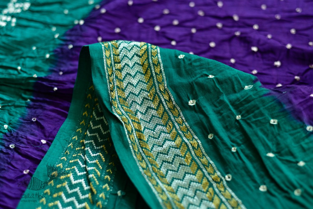 summer special Cotton Bandhani green & violet Saree