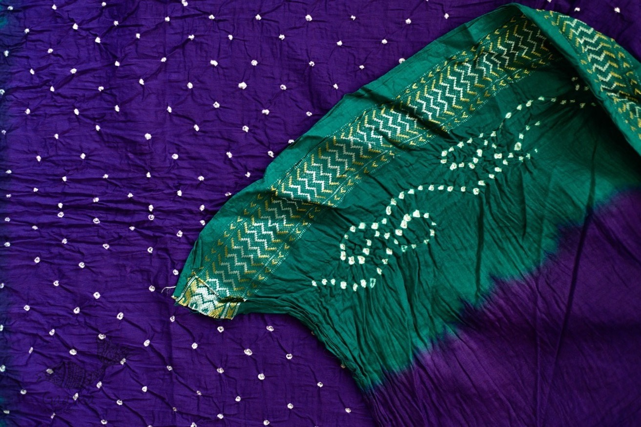 summer special Cotton Bandhani green & violet Saree