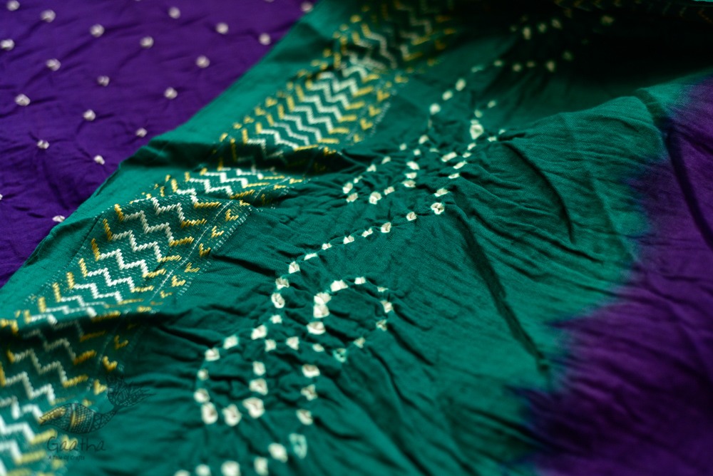 summer special Cotton Bandhani green & violet Saree