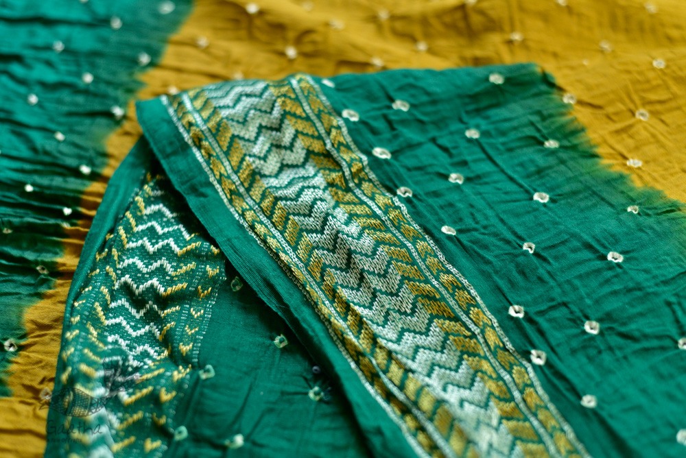 summer special Cotton Bandhani Green-Yellow Saree