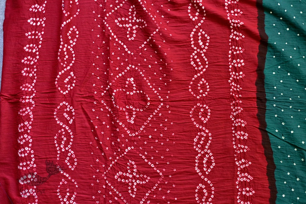 summer special Cotton Bandhani Green-red Saree