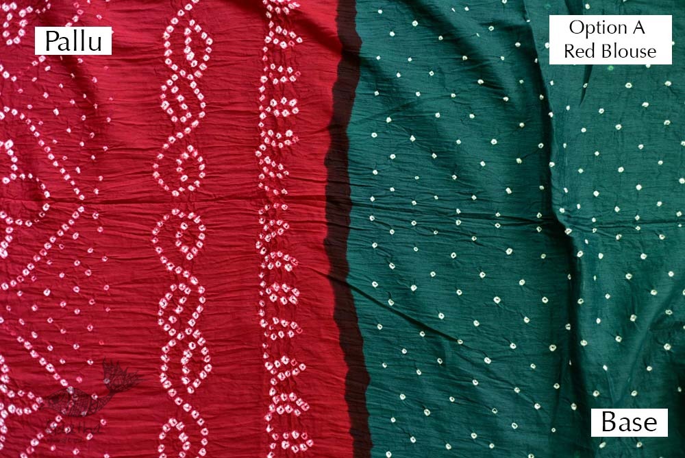 summer special Cotton Bandhani Green-red Saree