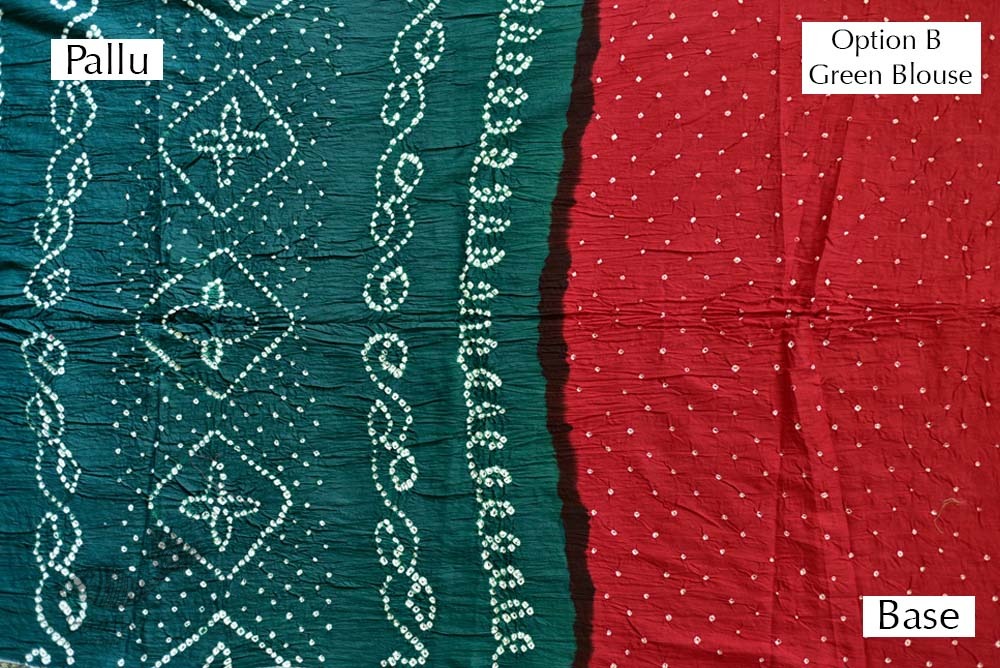 summer special Cotton Bandhani Green-red Saree