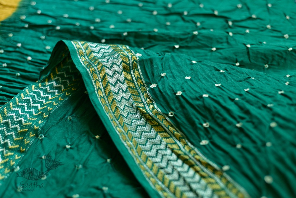 summer special Cotton Bandhani green Saree