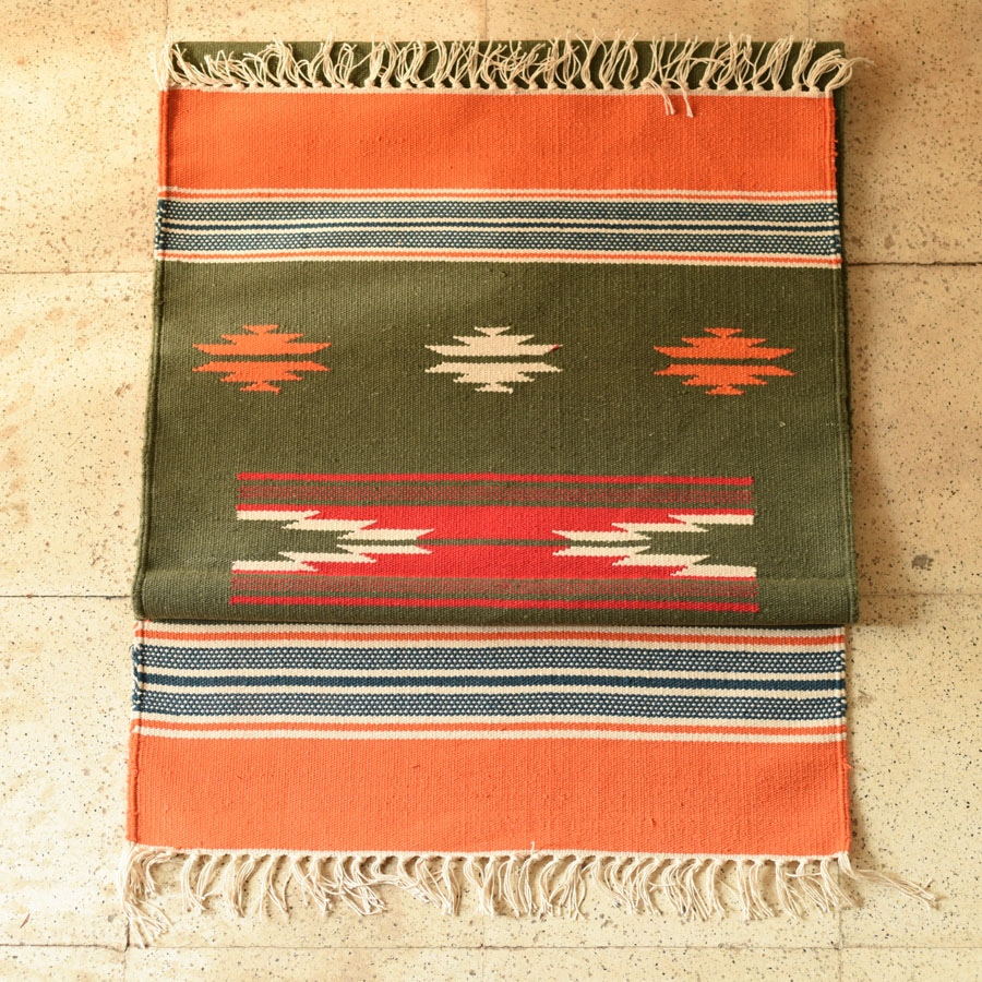 shop Handwoven Geometric Dhurries Green