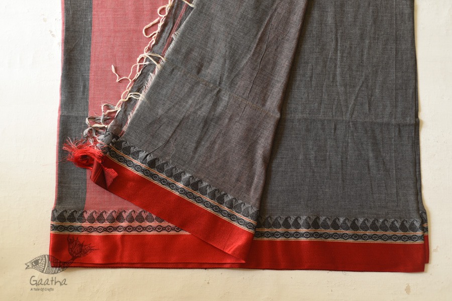 Casual Classics cotton saree - Carbon Black With Red Border