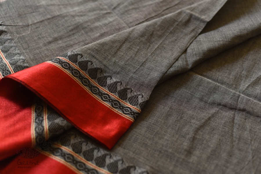 Casual Classics cotton saree - Carbon Black With Red Border