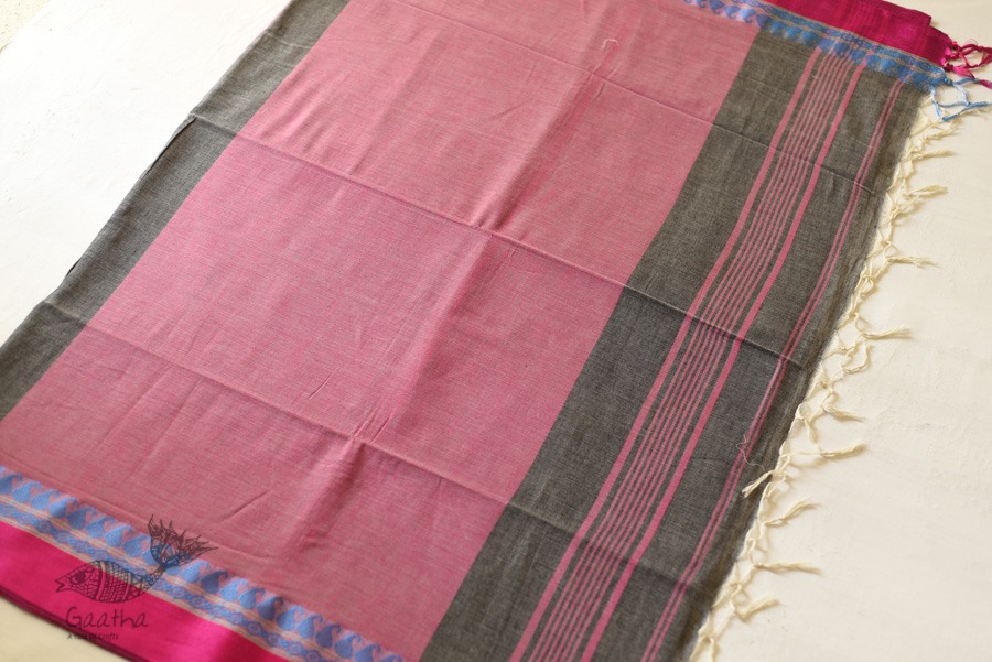 shop  Handloom Saree - Carbon Black With Rani Pink Border