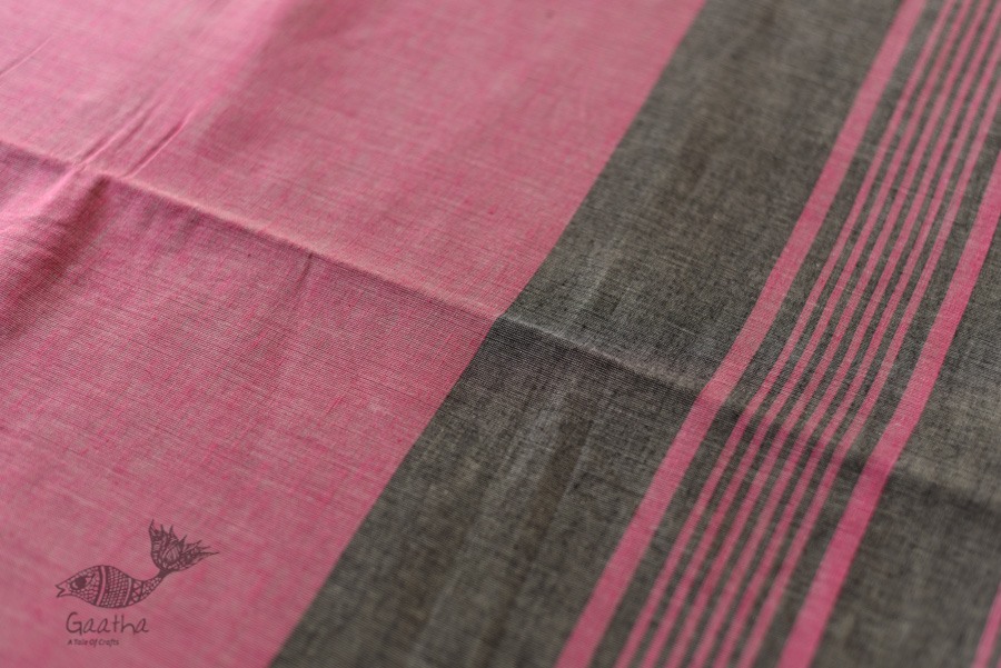 shop  Handloom Saree - Carbon Black With Rani Pink Border