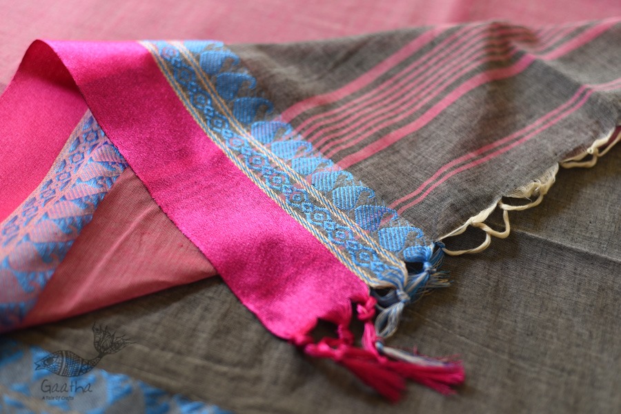 shop  Handloom Saree - Carbon Black With Rani Pink Border