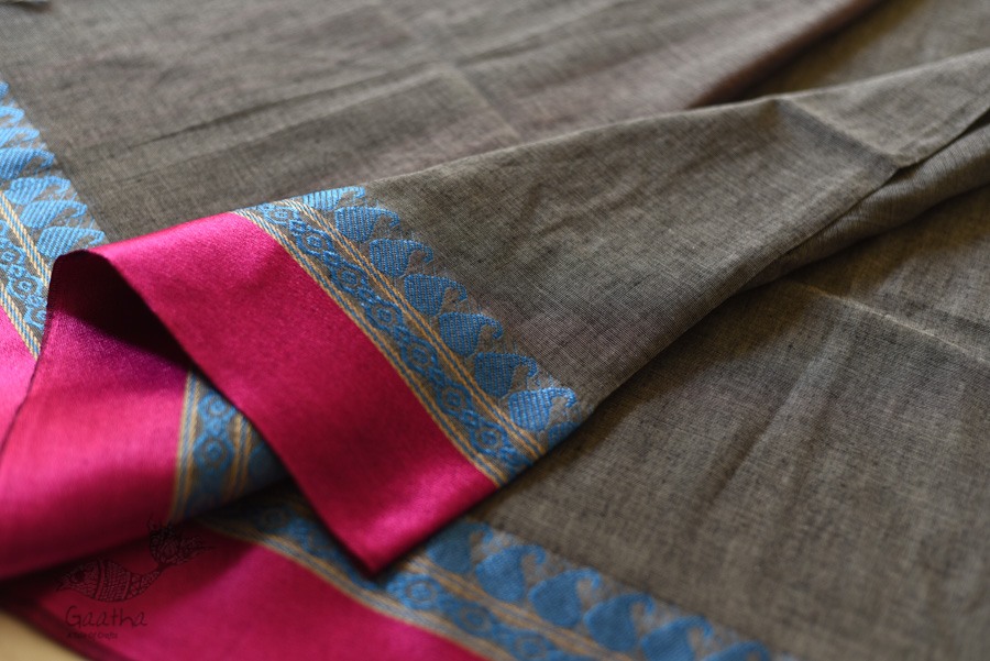 shop  Handloom Saree - Carbon Black With Rani Pink Border