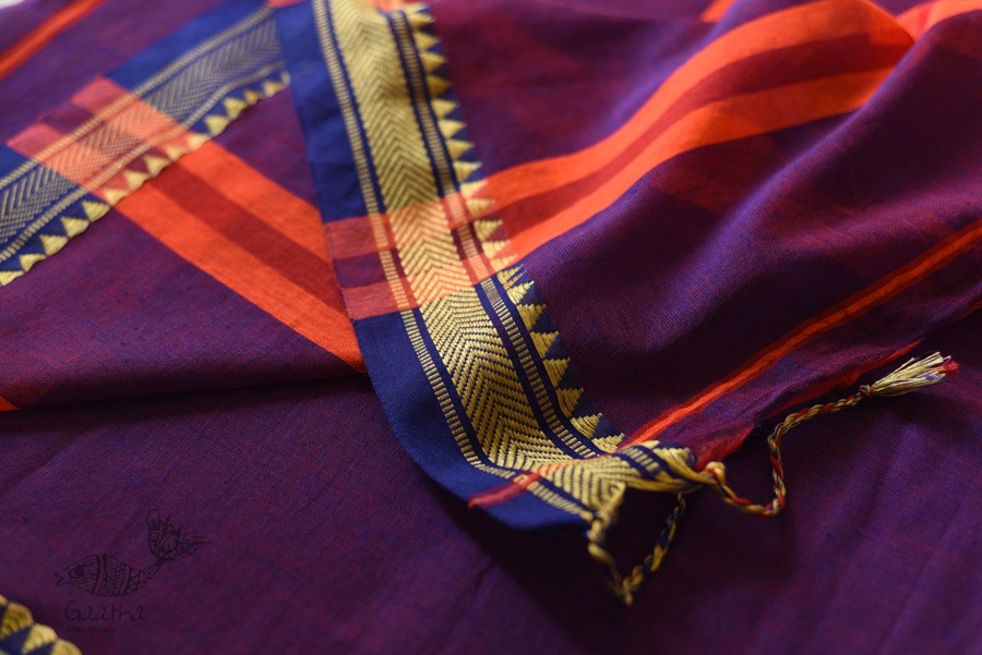 shop pure cotton handloom saree - purple