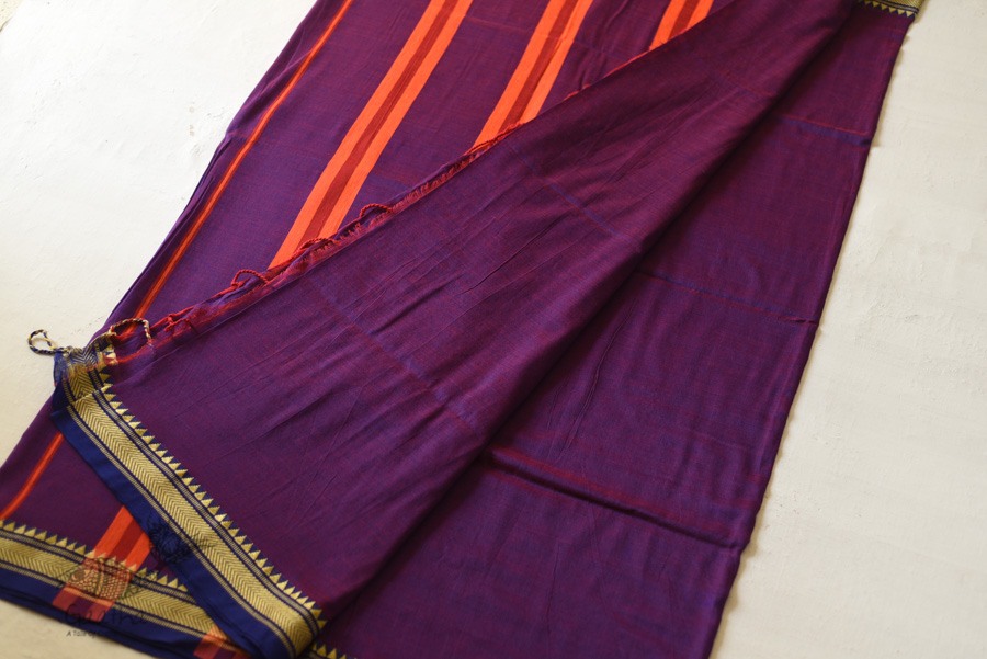 shop pure cotton handloom saree - purple