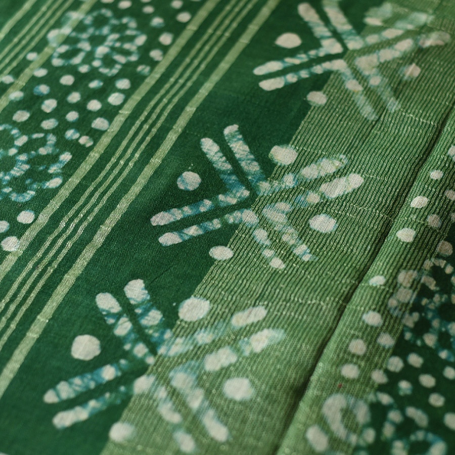 Shop Batik Linen Green Saree