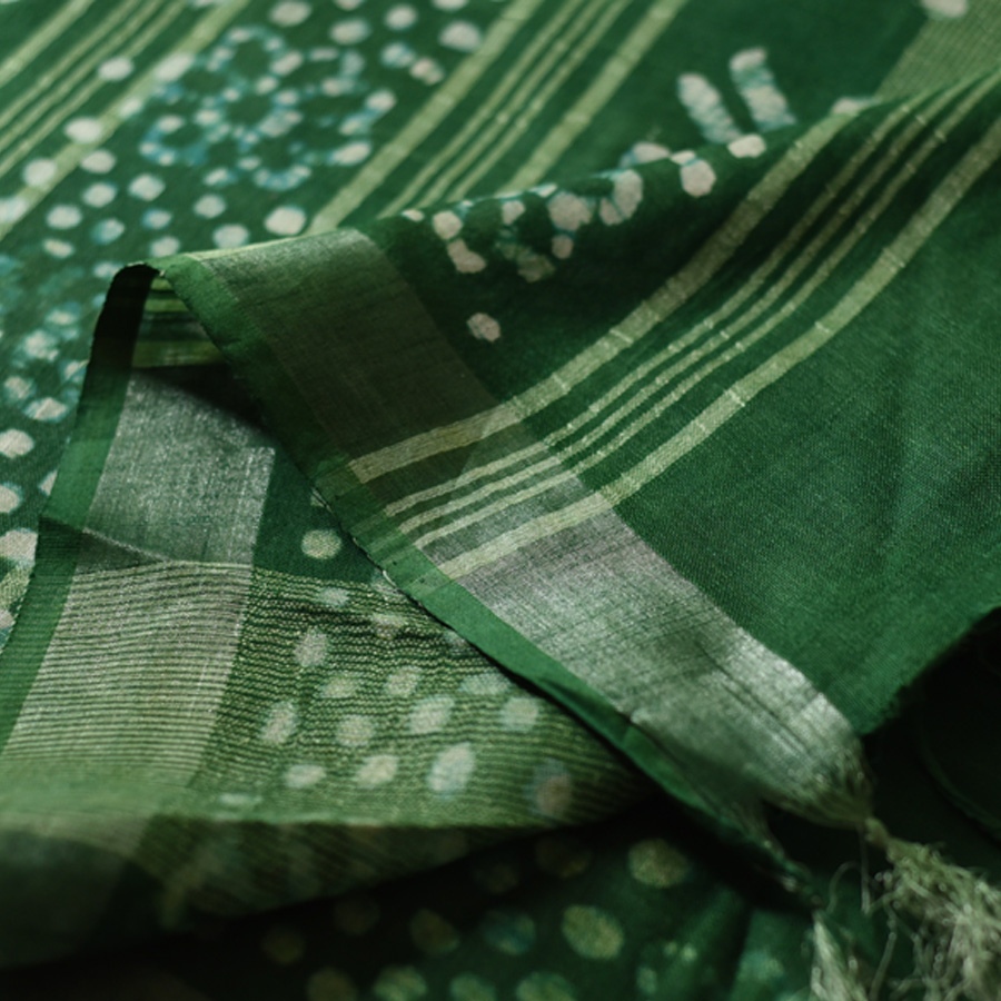 Shop Batik Linen Green Saree