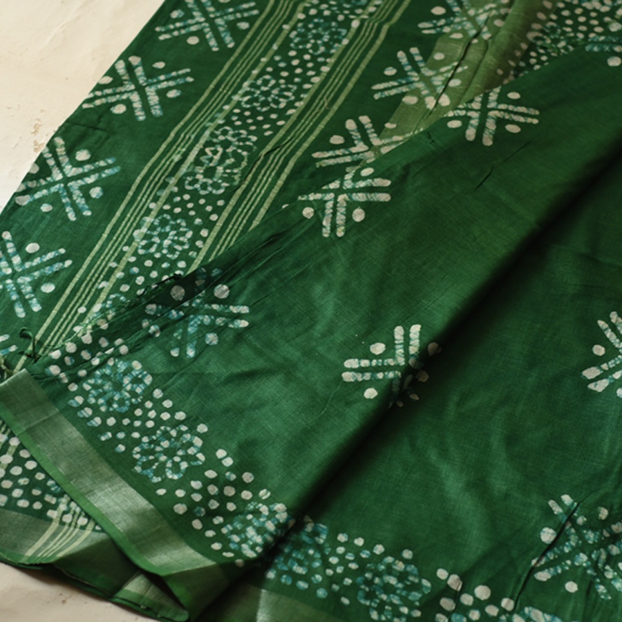 Shop Batik Linen Green Saree