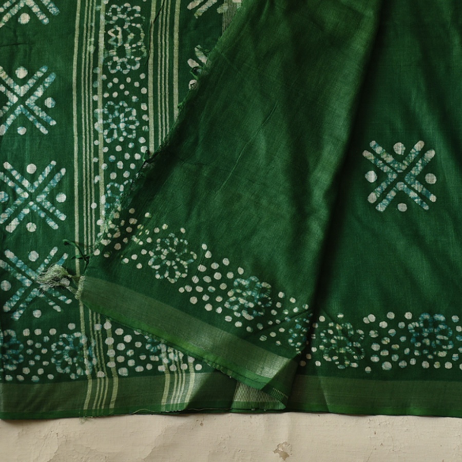 Shop Batik Linen Green Saree