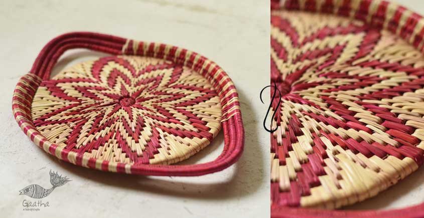 Moonj Grass handicraft - Serving Tray-Pink & Natural