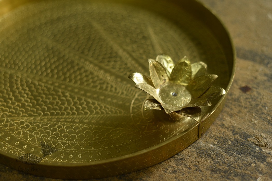 handmade brass aarti / pooja thali with diya