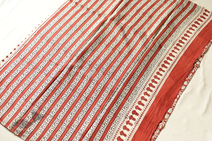shop Bagru Cotton Red Saree - Block Printed