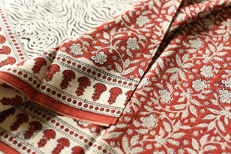 shop Bagru Cotton Red Saree - Block Printed