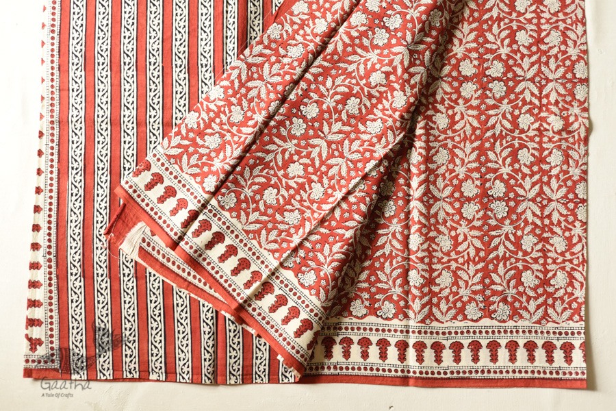 shop Bagru Cotton Red Saree - Block Printed
