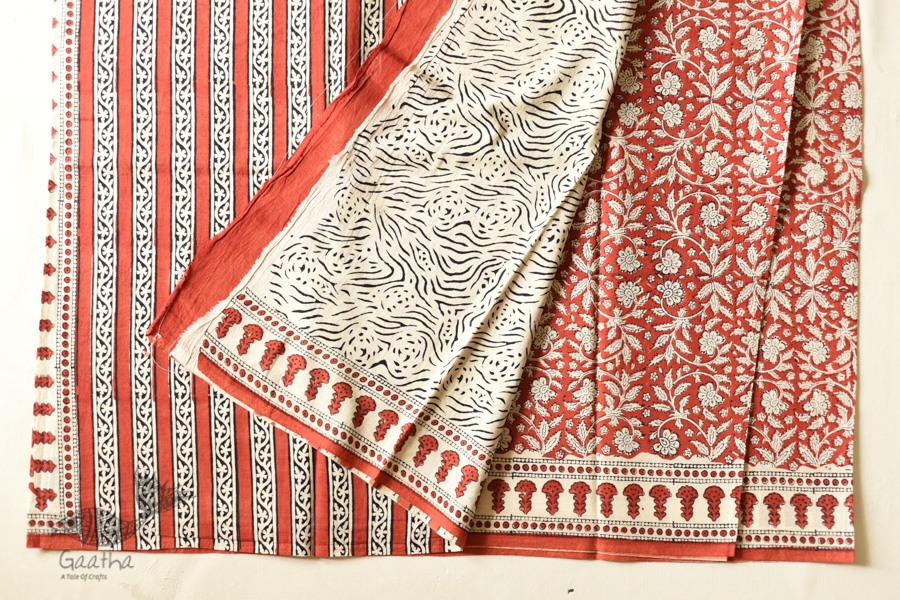shop Bagru Cotton Red Saree - Block Printed
