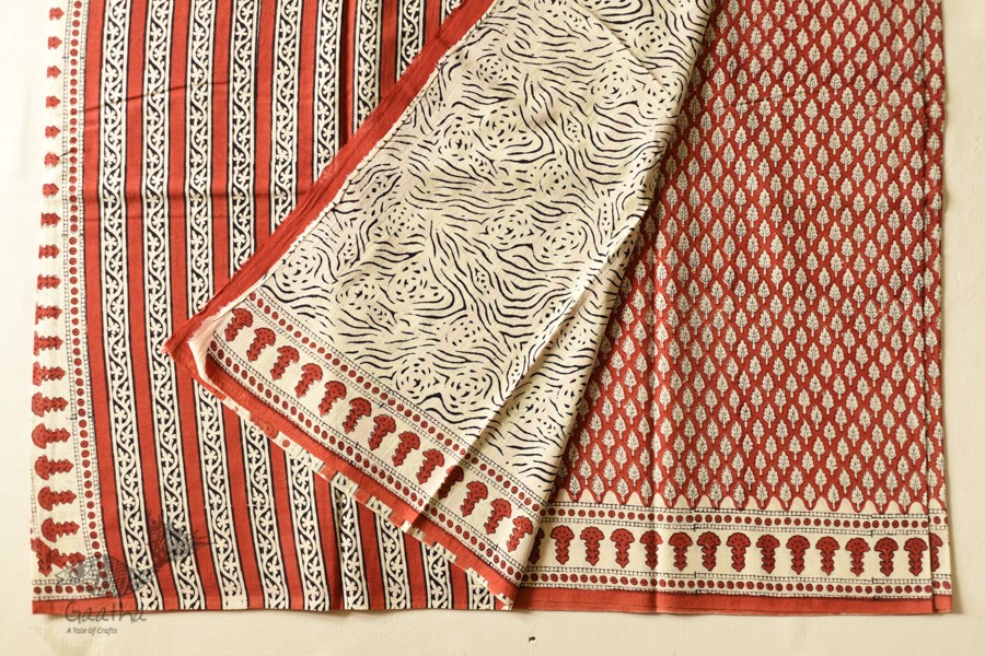 shop Bagru Block Printed Cotton Red Saree