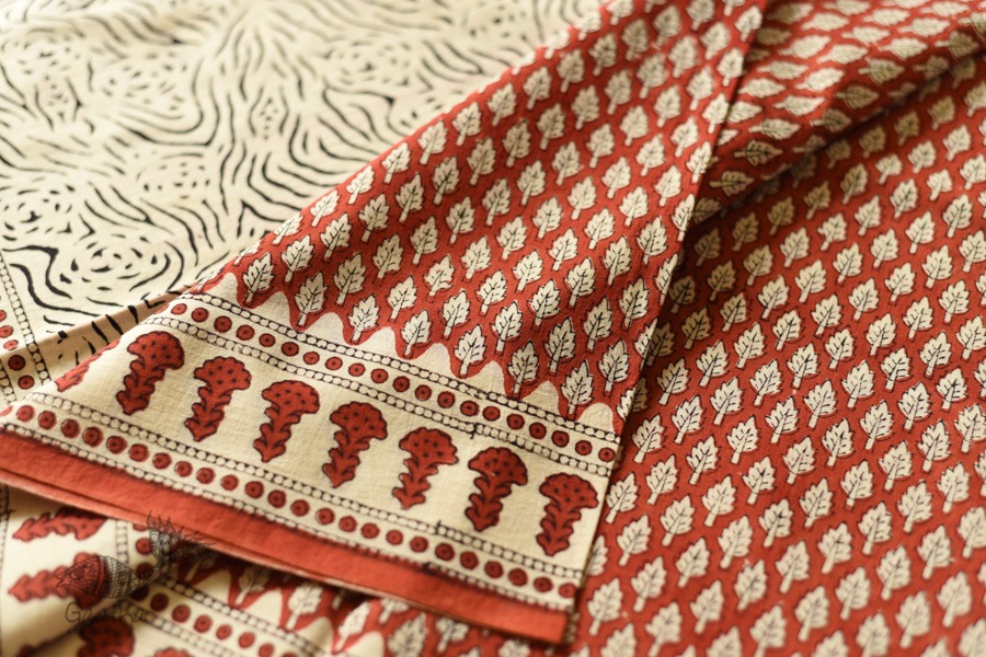 shop Bagru Block Printed Cotton Red Saree