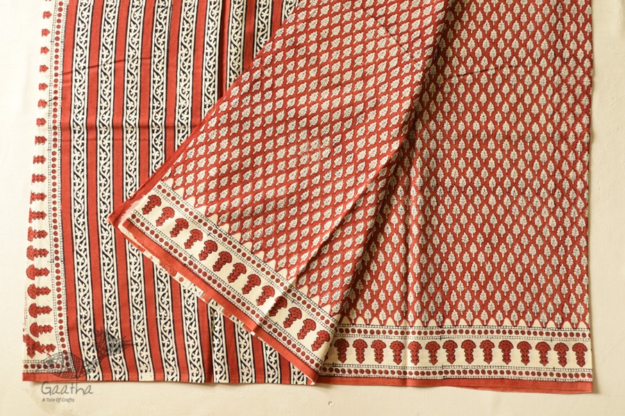 shop Bagru Block Printed Cotton Red Saree