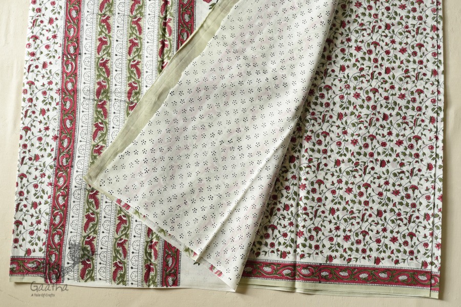 shop Bagru Block Printed - Bagru Block Printed - Printed Off White Cotton Saree