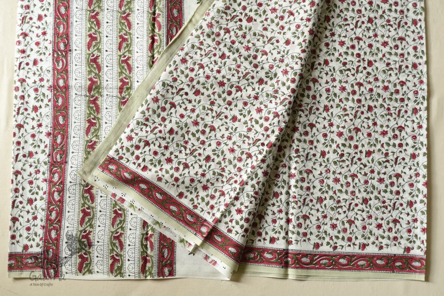 shop Bagru Block Printed - Bagru Block Printed - Printed Off White Cotton Saree