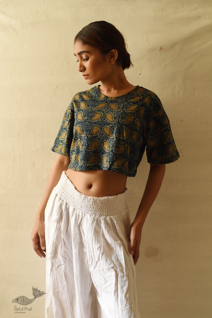 buy ajrakh hand block printed Crop Top